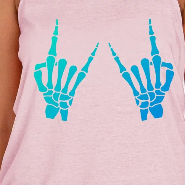 Skeleton Hand Horns Rock On Heavy Metal Rock N Roll Gift Women's Knotted Racerback Tank