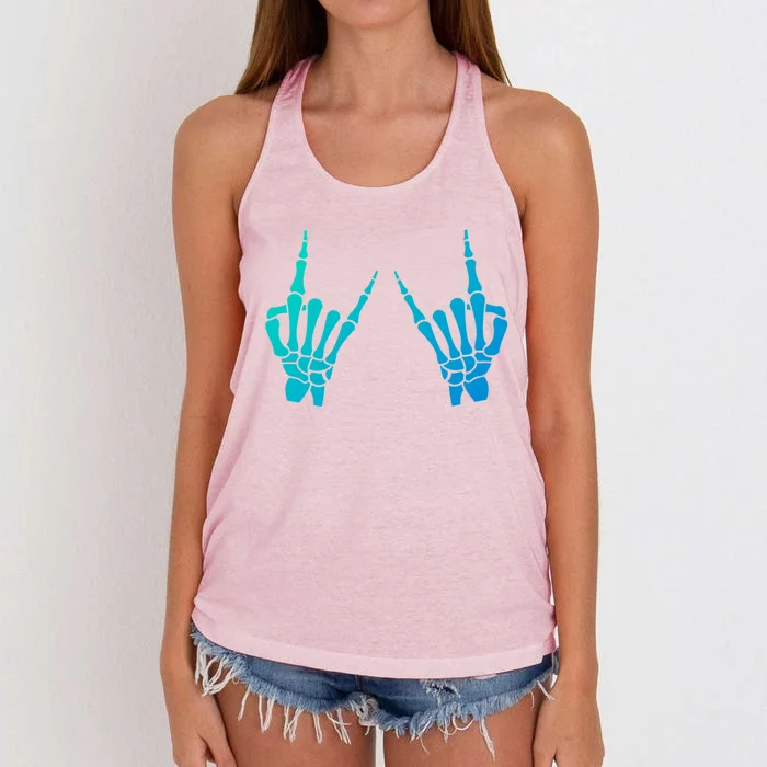 Skeleton Hand Horns Rock On Heavy Metal Rock N Roll Gift Women's Knotted Racerback Tank