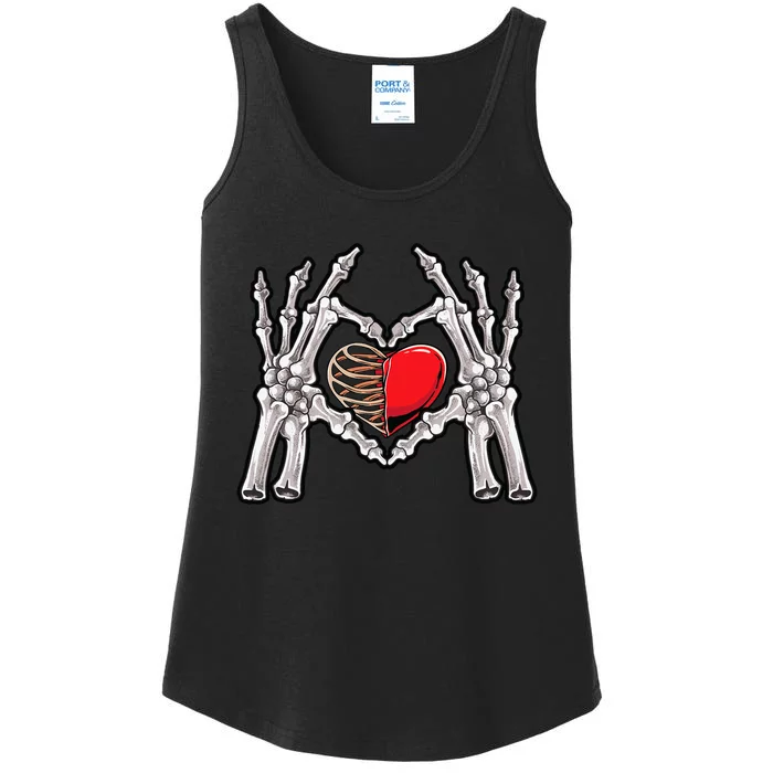 Skeleton Hand Heart Sign Bones Costume Love Skull Tapestry Ladies Essential Tank