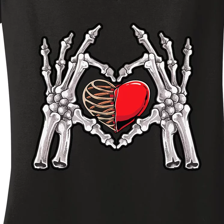 Skeleton Hand Heart Sign Bones Costume Love Skull Tapestry Women's V-Neck T-Shirt