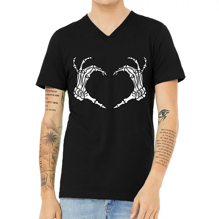 Skeleton Heart Hands Lazy DIY Halloween Costume Cool Bones V-Neck T-Shirt