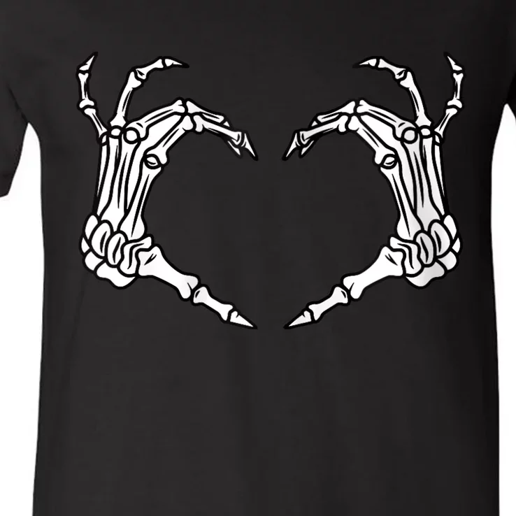 Skeleton Heart Hands Lazy DIY Halloween Costume Cool Bones V-Neck T-Shirt