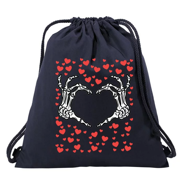 Skeleton Hand Heart Valentines Day Funny Bones Love Drawstring Bag