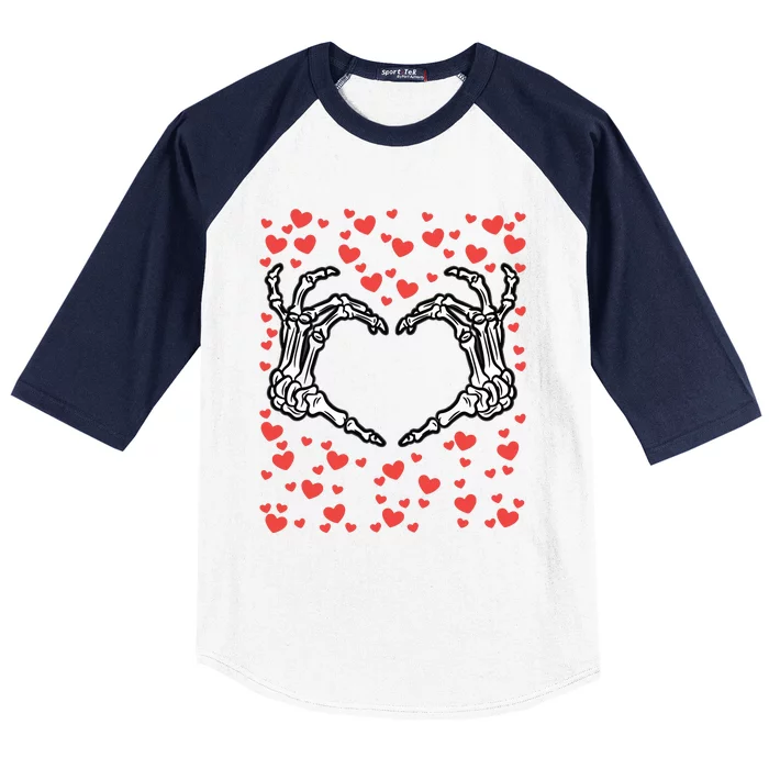 Skeleton Hand Heart Valentines Day Funny Bones Love Baseball Sleeve Shirt