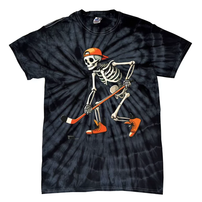 Skeleton Hockey Halloween Costume Sport Tie-Dye T-Shirt