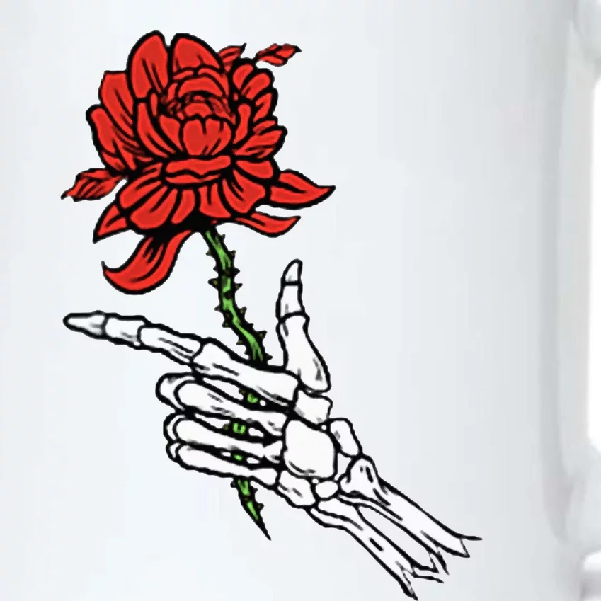 Skeleton Hand Holding A Red Rose Black Color Changing Mug