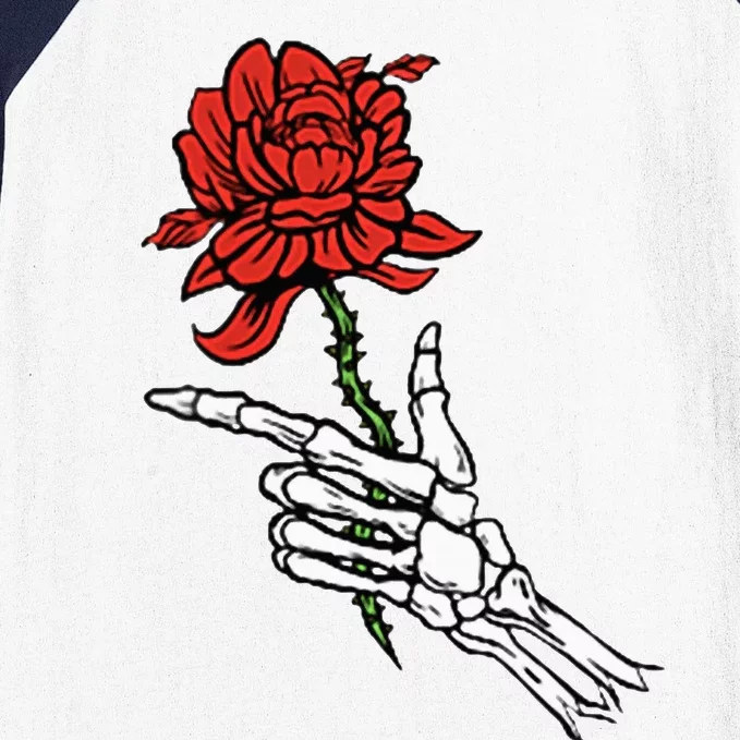 Skeleton Hand Holding A Red Rose Baseball Sleeve Shirt