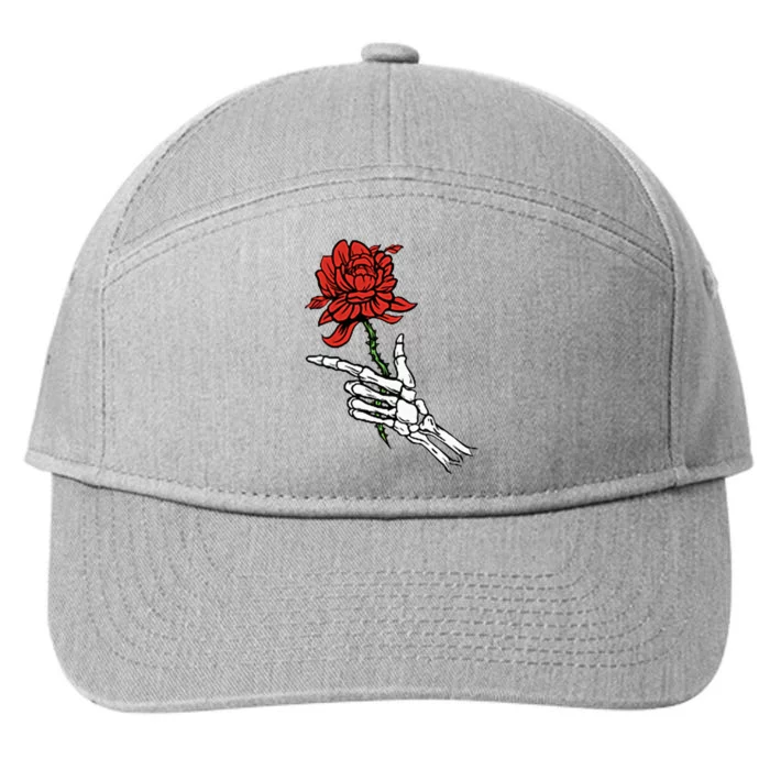 Skeleton Hand Holding A Red Rose 7-Panel Snapback Hat