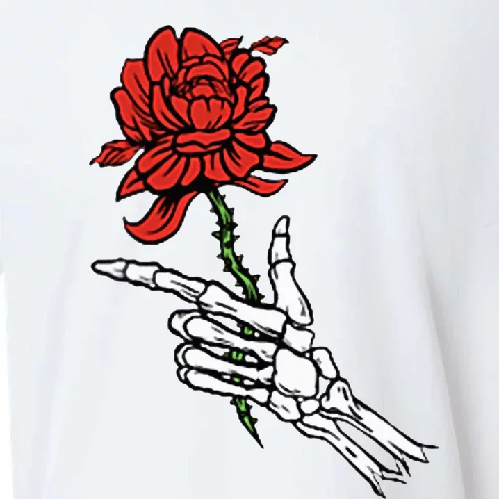 Skeleton Hand Holding A Red Rose Sueded Cloud Jersey T-Shirt