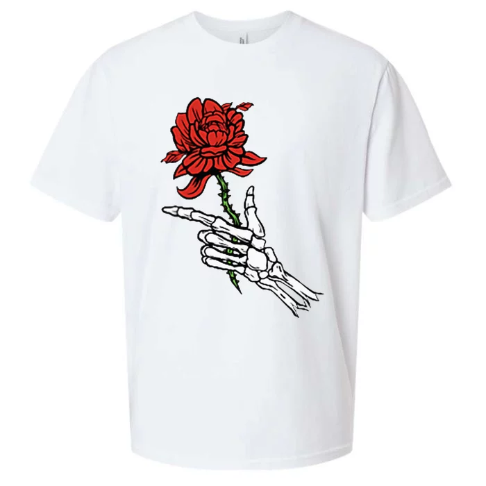 Skeleton Hand Holding A Red Rose Sueded Cloud Jersey T-Shirt