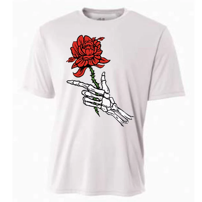 Skeleton Hand Holding A Red Rose Cooling Performance Crew T-Shirt