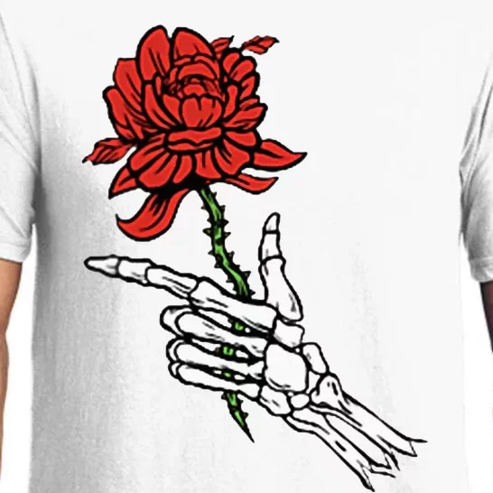 Skeleton Hand Holding A Red Rose Pajama Set