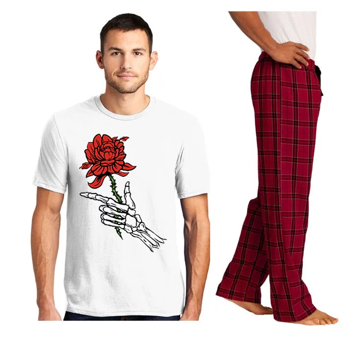 Skeleton Hand Holding A Red Rose Pajama Set