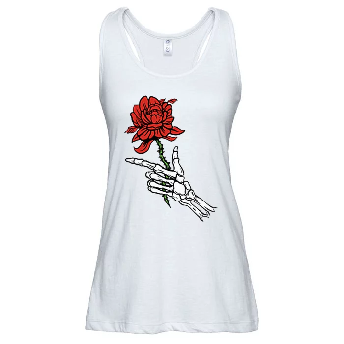 Skeleton Hand Holding A Red Rose Ladies Essential Flowy Tank