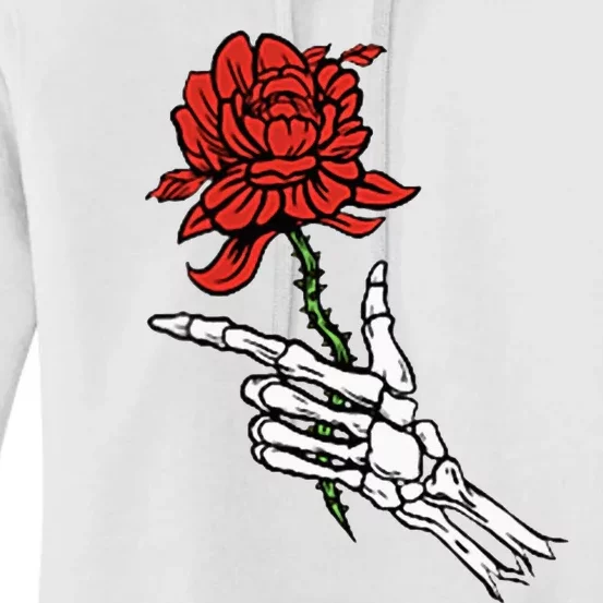 Skeleton Hand Holding A Red Rose Women's Pullover Hoodie