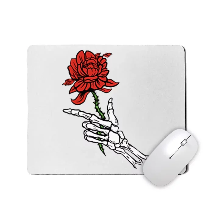 Skeleton Hand Holding A Red Rose Mousepad