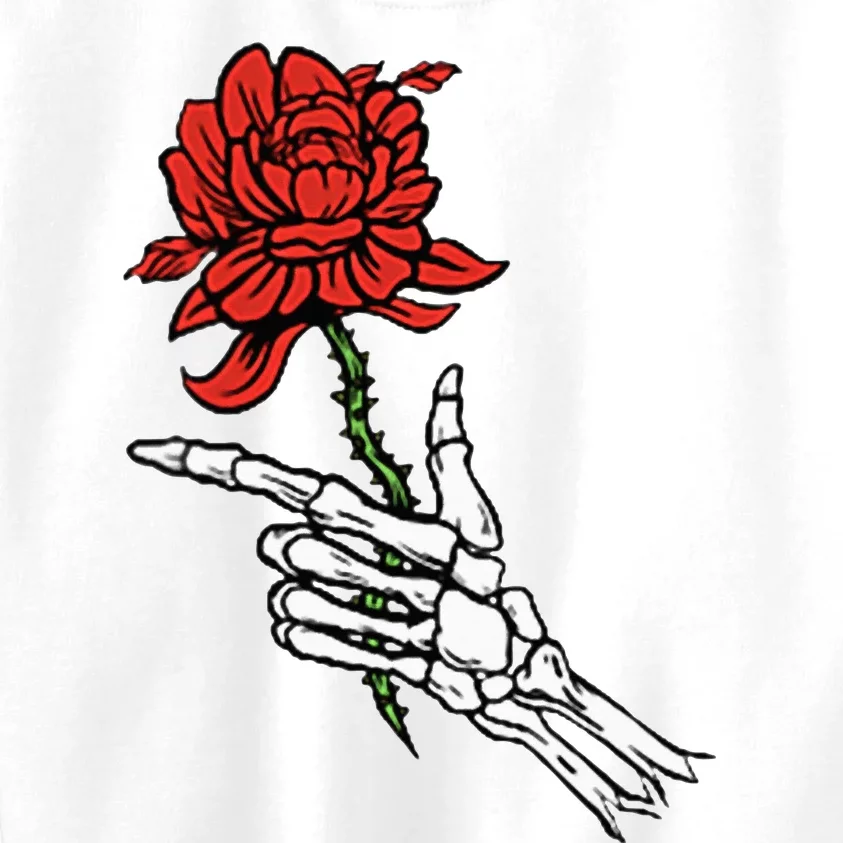 Skeleton Hand Holding A Red Rose Kids Sweatshirt