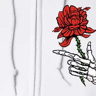 Skeleton Hand Holding A Red Rose Full Zip Hoodie