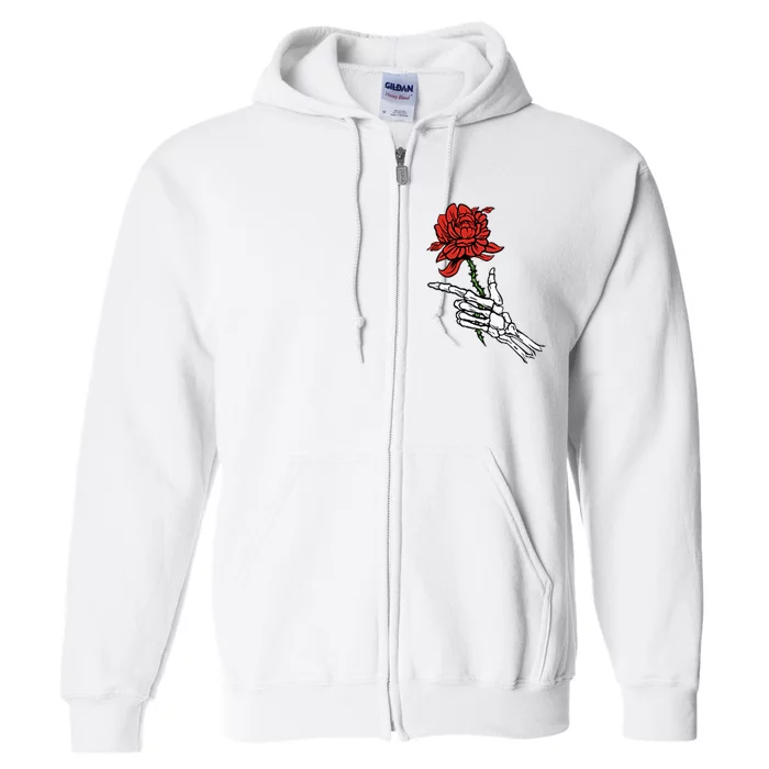 Skeleton Hand Holding A Red Rose Full Zip Hoodie