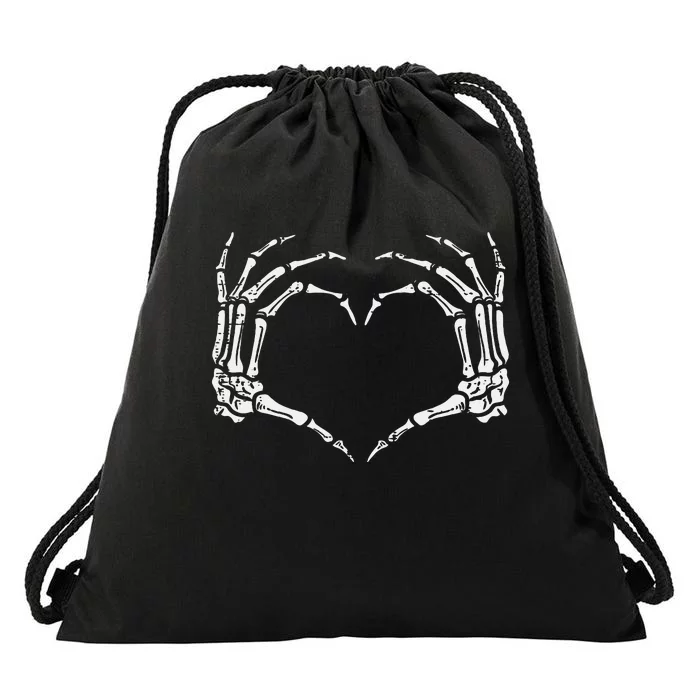 Skeleton Hands Heart Sign Retro Halloween Drawstring Bag