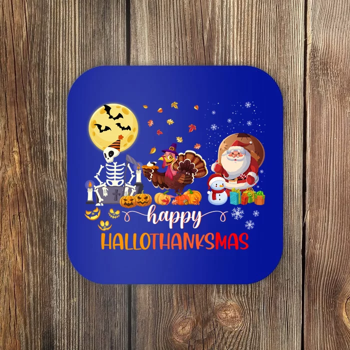 Skeleton Happy Hallothanksmas Halloween Thanksgiving Xmas Meaningful Gift Coaster