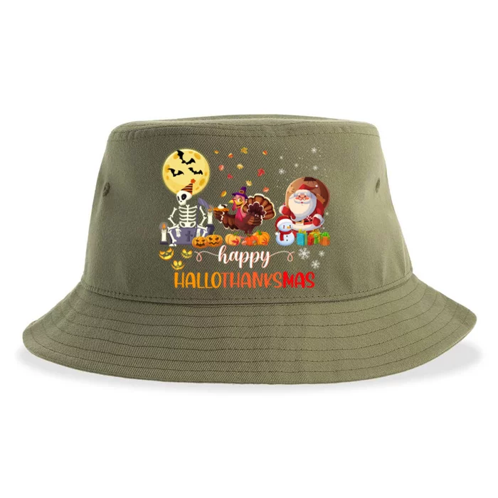 Skeleton Happy Hallothanksmas Halloween Thanksgiving Xmas Meaningful Gift Sustainable Bucket Hat