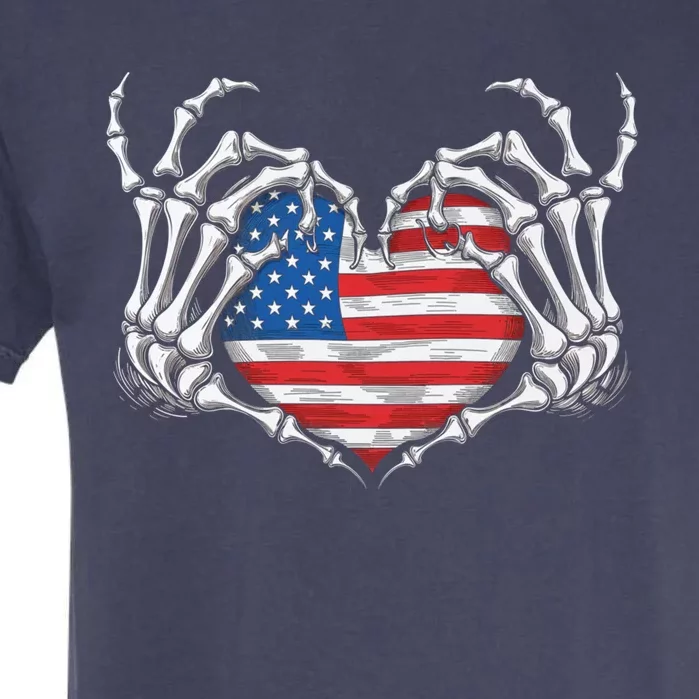 Skeleton Hand Heart American Flag Patriotic Love Cute Gift Garment-Dyed Heavyweight T-Shirt