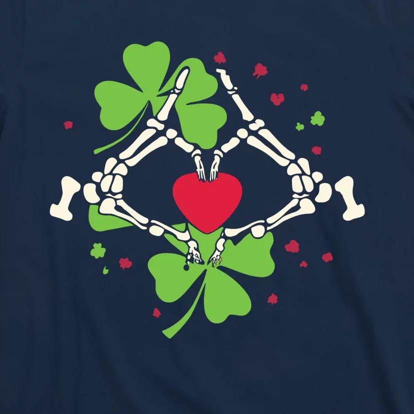 Skeleton Hand Heart Shamrock St Patricks Day Saint Paddys T-Shirt