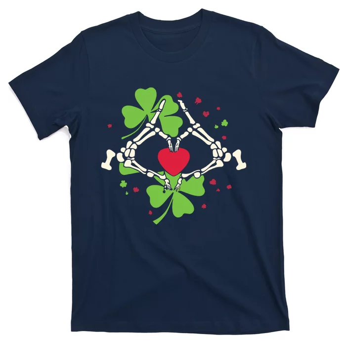 Skeleton Hand Heart Shamrock St Patricks Day Saint Paddys T-Shirt