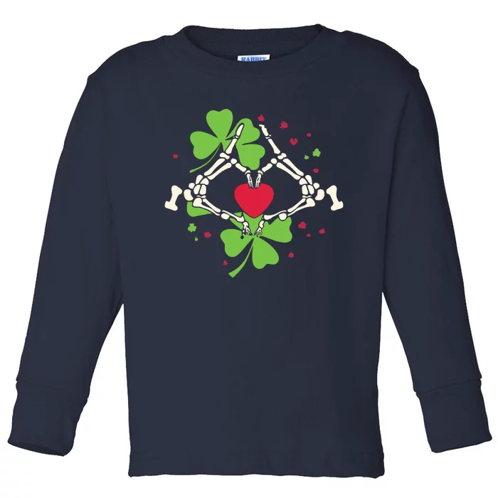 Skeleton Hand Heart Shamrock St Patricks Day Saint Paddys Toddler Long Sleeve Shirt