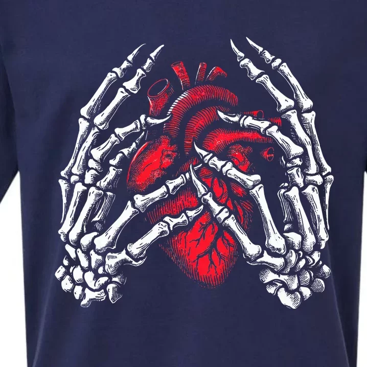 Skeleton Hands Holding Heart Halloween Costume Sueded Cloud Jersey T-Shirt