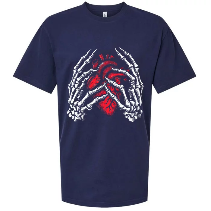 Skeleton Hands Holding Heart Halloween Costume Sueded Cloud Jersey T-Shirt