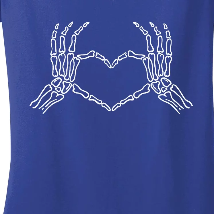 Skeleton Hands Heart Sign Retro Halloween Costume Women's V-Neck T-Shirt