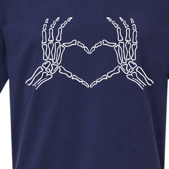 Skeleton Hands Heart Sign Retro Halloween Costume Sueded Cloud Jersey T-Shirt