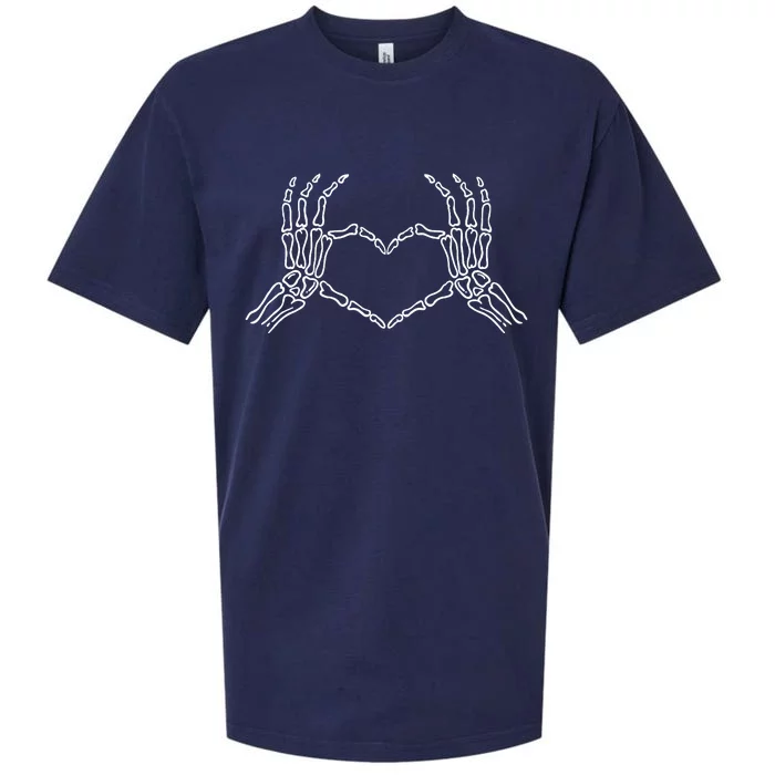 Skeleton Hands Heart Sign Retro Halloween Costume Sueded Cloud Jersey T-Shirt