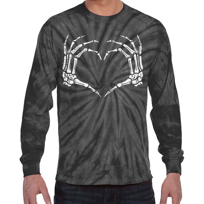 Skeleton Hands Heart Sign Retro Halloween Costume Women Girl Tie-Dye Long Sleeve Shirt