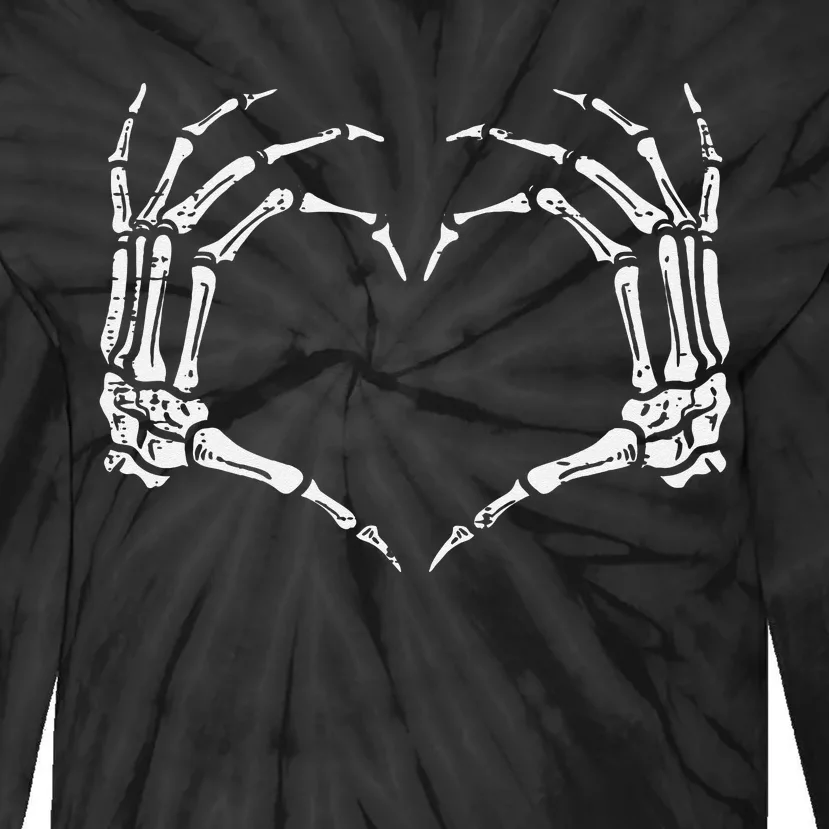 Skeleton Hands Heart Sign Retro Halloween Costume Women Girl Tie-Dye Long Sleeve Shirt