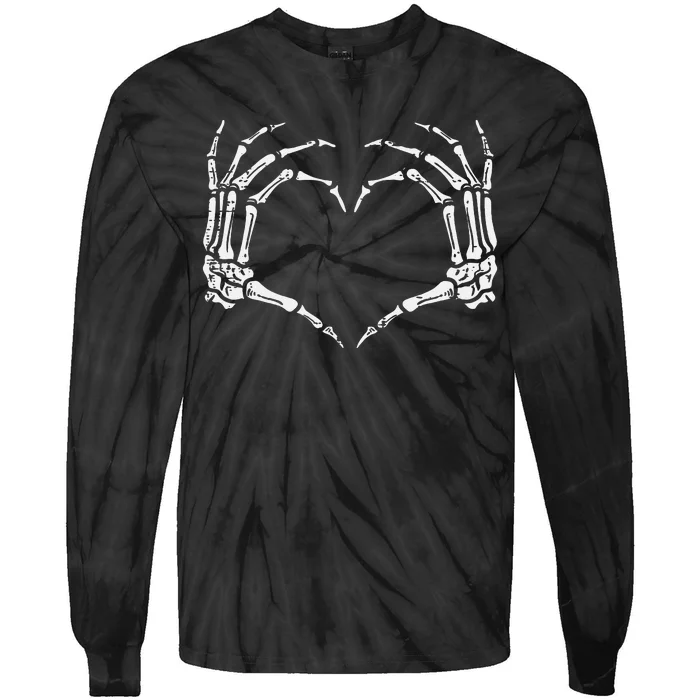 Skeleton Hands Heart Sign Retro Halloween Costume Women Girl Tie-Dye Long Sleeve Shirt