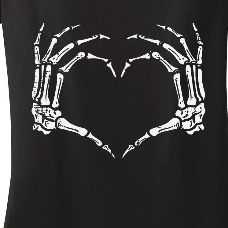 Skeleton Hands Heart Sign Retro Halloween Costume Women Girl Women's V-Neck T-Shirt