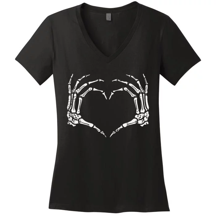 Skeleton Hands Heart Sign Retro Halloween Costume Women Girl Women's V-Neck T-Shirt