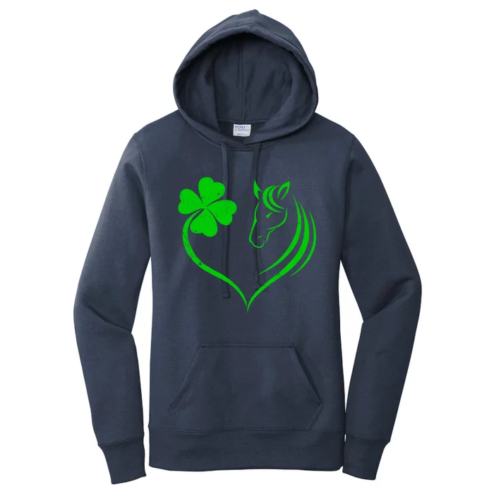 Shamrock Heart Horse Clover St Patricks Day Horseback Riding Gift Women's Pullover Hoodie