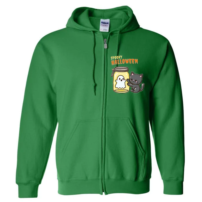 Spooky Happy Halloween Cat Full Zip Hoodie