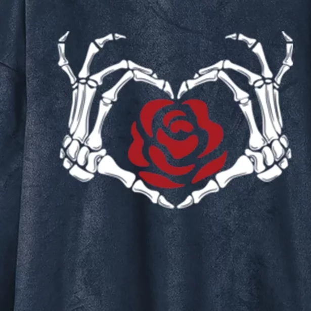 Skeleton Hand Heart Rose Cool Gift Halloween Costume Cute Gift Hooded Wearable Blanket