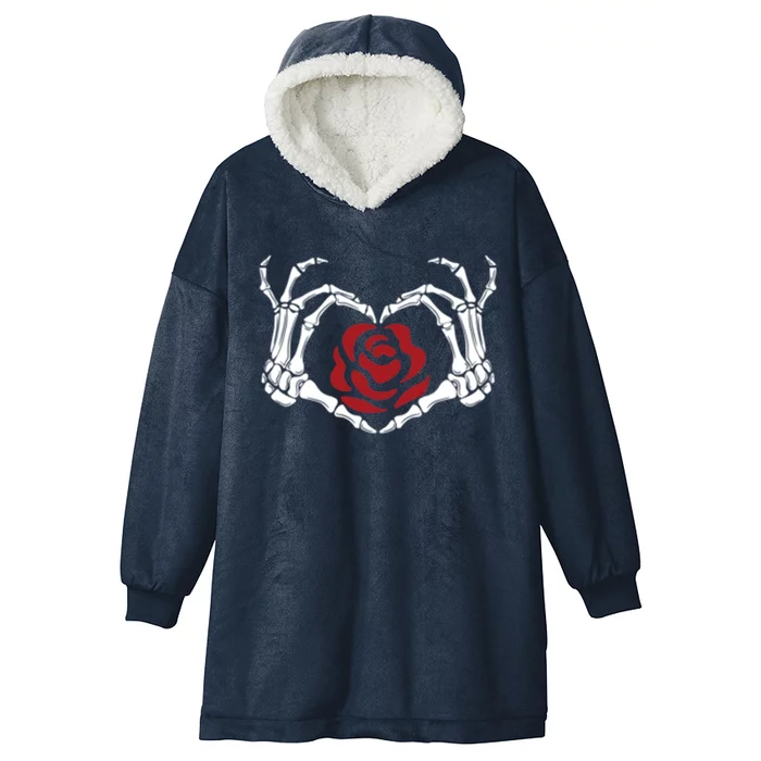 Skeleton Hand Heart Rose Cool Gift Halloween Costume Cute Gift Hooded Wearable Blanket