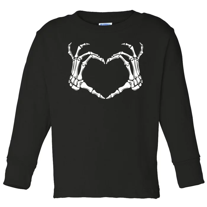 Skeleton Hand Heart Sign Funny Halloween Toddler Long Sleeve Shirt