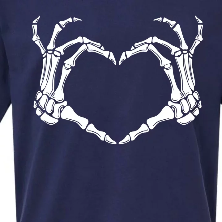 Skeleton Hand Heart Sign Funny Halloween Sueded Cloud Jersey T-Shirt