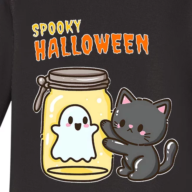 Spooky Happy Halloween Cat Baby Long Sleeve Bodysuit