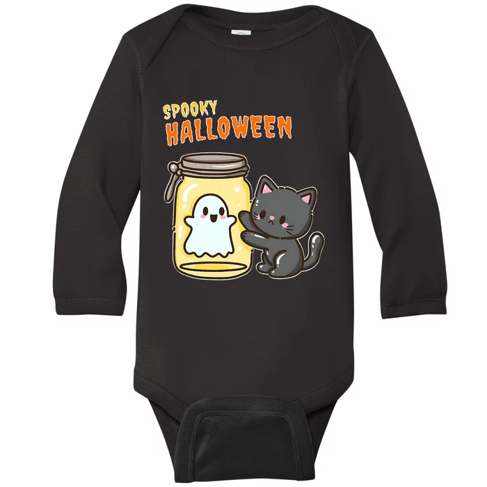 Spooky Happy Halloween Cat Baby Long Sleeve Bodysuit