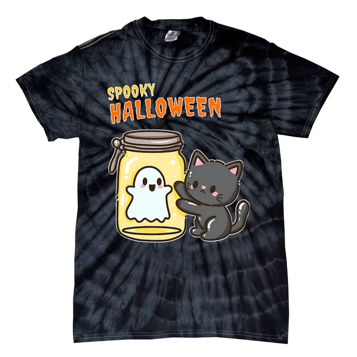 Spooky Happy Halloween Cat Tie-Dye T-Shirt