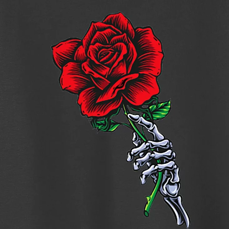 Skeleton Hand Holding Rose Aesthetic Red Flower Toddler T-Shirt